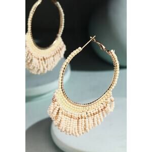 Seed Bead Loop Tassel‎ Hoop Earring : IVORY(GDIVY)